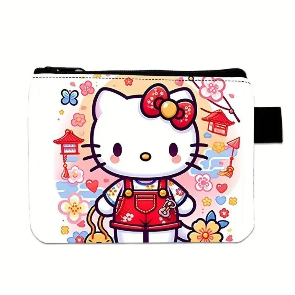Hello Kitty Wallet with Zipper Closure - Japanese-Themed Pastel Pink and Floral